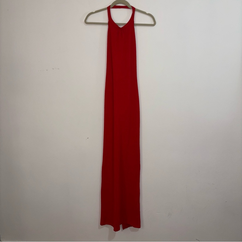 Bold Red Sleeveless Halter Gown for Cocktail (tailored for petite woman)